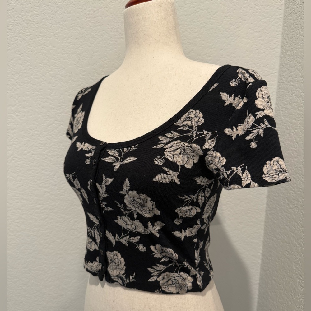 Free People Black Floral Blouse
